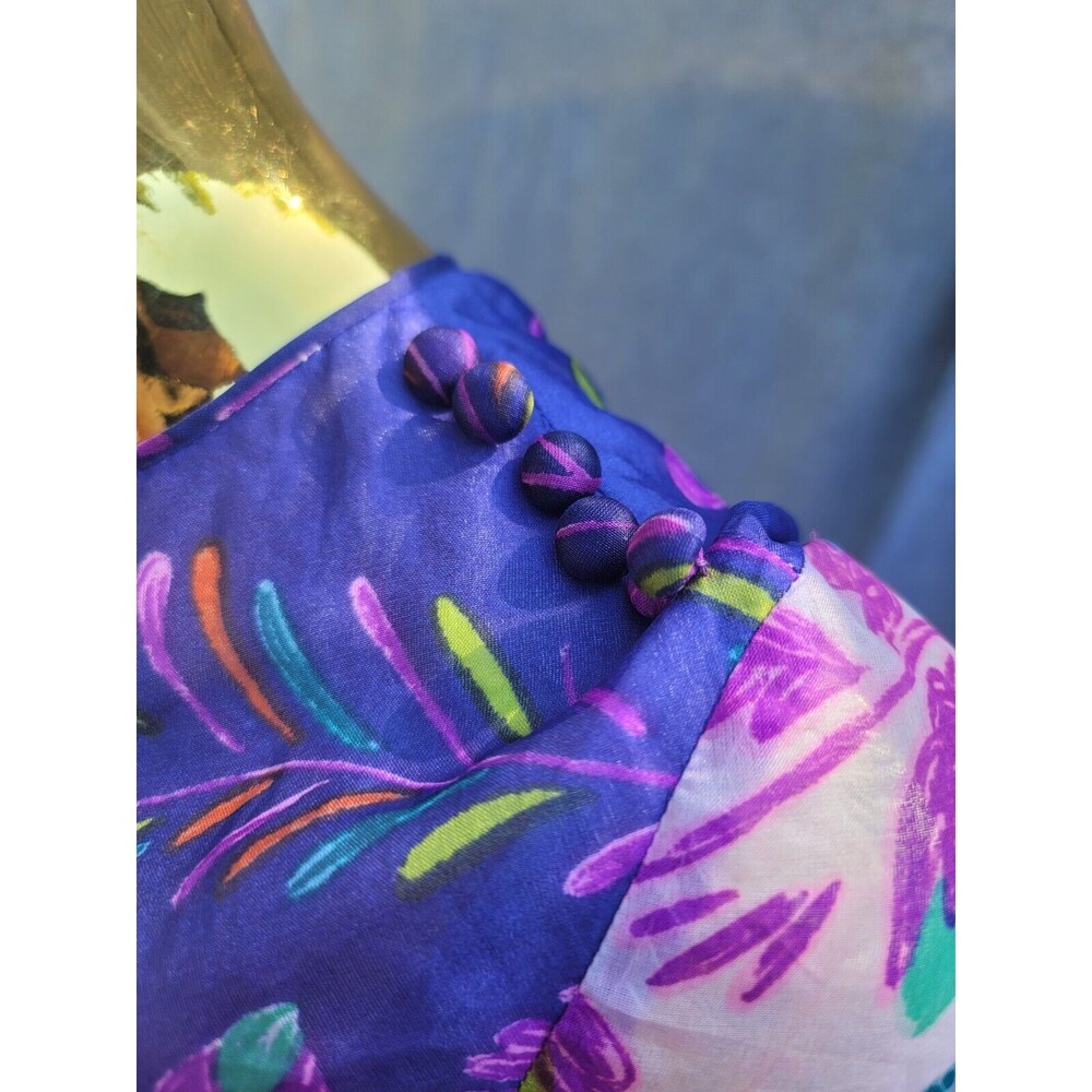 Vintage Lanvin Elizabeth Arden Fantasy Floral Print Silk Organza Maxi dress 1970 - Picture 5 of 16